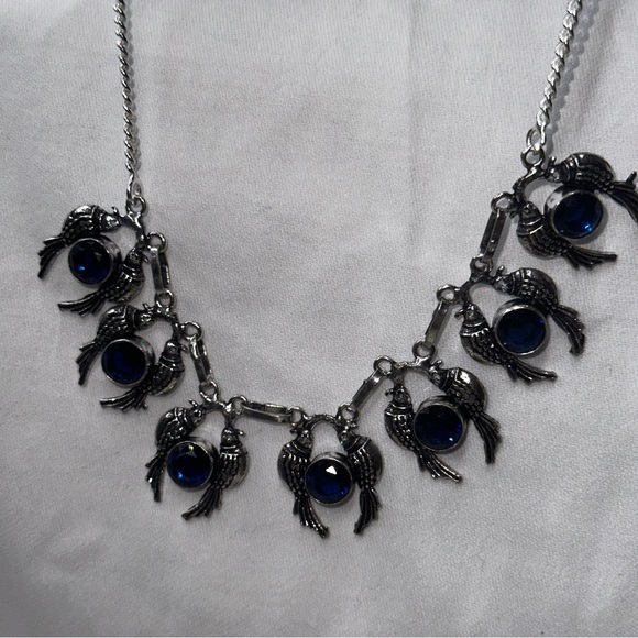 Sparkly London Blue Quartz multi gem set in 7 live bird sets statement necklace - Picture 1 of 12